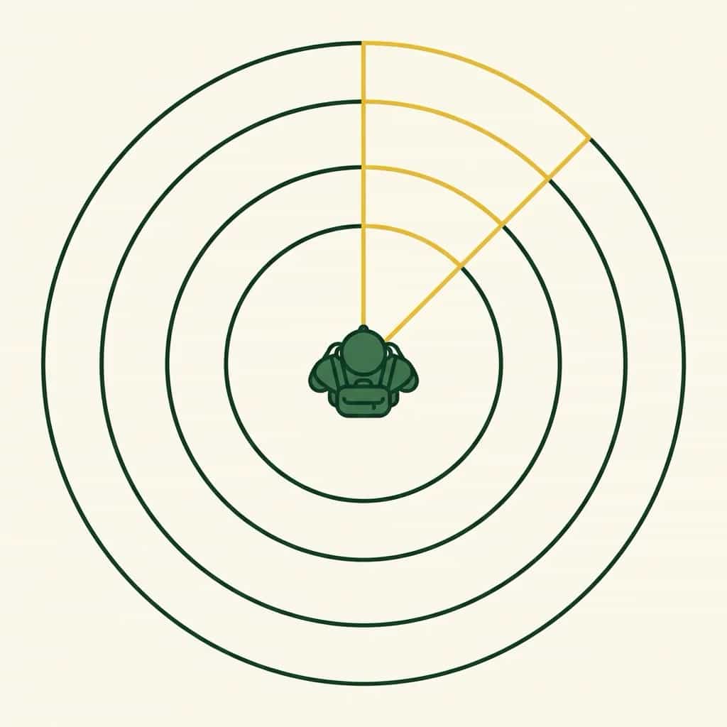 Person von oben mit Aufmerksamkeitsradius um sich herum